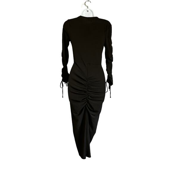 Michael Costello Black Ruched Midi Dress XXS Bodycon Cocktail Designer $230 NEW - Picture 6 of 8